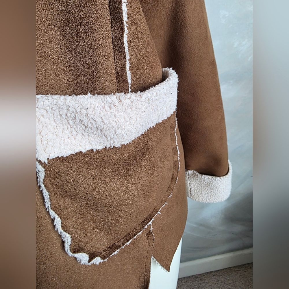 J Jill Jacket Faux Suede Shearling Button Jacket Parka Lightweight Sz XL Brown - Picture 3 of 12